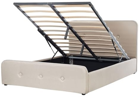 Polsterbett Leinenoptik beige mit Bettkasten hochklappbar 140 x 200 cm Rennes