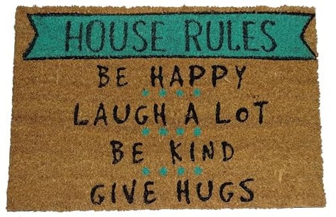 KOKO DOORMATS Zerbino Ingresso casa - Tappeto divertenti in fibra di cocco e base antiscivolo da PVC, da esterno e interno con misure 40x60cm (House Rules)