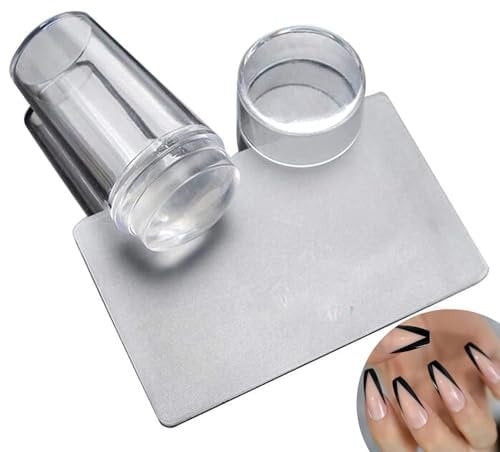 2.8CM Head Clear Jelly Silicone Nail Art Stamper Scraper with Cap Transparent Stamping Polish Transfer Templates Tools Manicure,Clear Silicone French Tip Nail Stamp