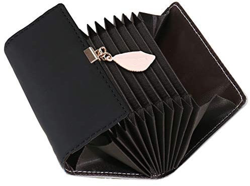 Kreditkartenetui Damen, SAMKING Frauen Leder RFID-Schutz Kartenhalter Geldbörse Klein Geldbeutel Reißverschluss Portemonnaie (Schwarz 2)