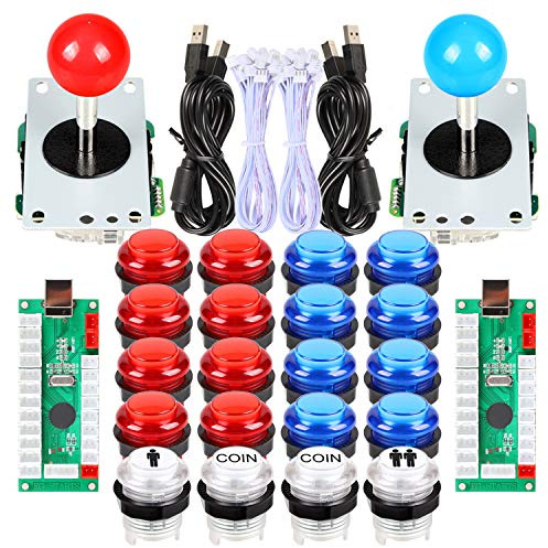 Avisiri Lot de 2 boutons d'arcade LED et joysticks à monter soi-même - 8 boutons + 20 boutons d'arcade LED de 5 V - Pour Raspberry Pi