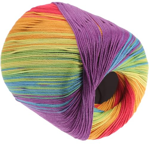 Healifty Gradient Cotton Crochet Yarn 145 Yards Multi-Colored Hand Knitting Thread for DIY Scarves Hats Blankets and Home Decor Projects