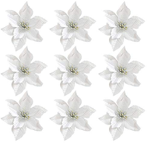 Tomaibaby 36 Stück Weihnachtssterne Blumen künstlicher Glitzer Weihnachtsbaum Ornamente für Weihnachten Hochzeit Dekorationen (Silber)