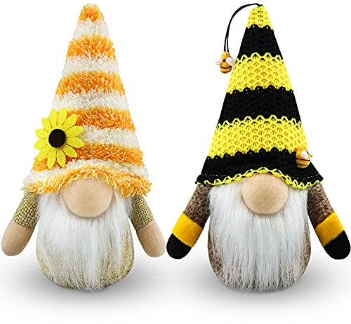Gehydy Set of 2 Autumn Gonks Decoration Easter Summer Bumble Bee Gnome Plush Handmade Decor for Home Kitchen