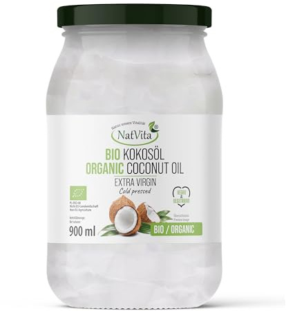 NatVita Kokosöl Bio - Extra Virgin Unraffiniert 900 ml Kaltgepresst MCT Hautpflege