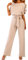 Coloody Femmes Combinaison Manches Courtes Barboteuse Jumpsuit Élégant Pantalon Loose Casual Combishort avec Ceinture Beige L