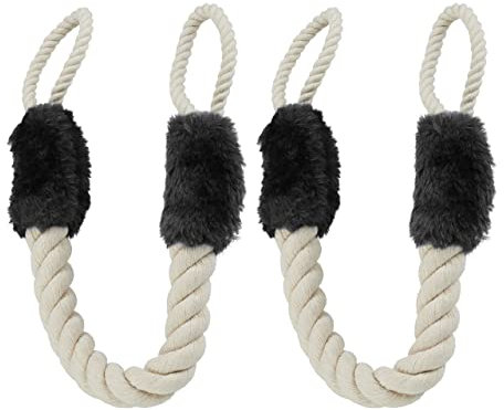 Relaxdays 4 x Türkordel Klemmschutz für Türklinken, Baby & Tier Türsicherung, Stoff Türseil, Türklinkenstopper 60cm, beige/schwarz