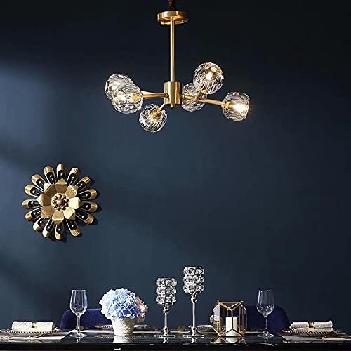 Illuminazione Sospensione Soffitto Sospeso Cristallo LED Lampadario Moderno Oro Rosa per Camera da Letto Isola Cucina Bagno Scala Corridoio Pranzo Sopra Tavolo Luci Ottone Paralume Art Déco,6 Luci