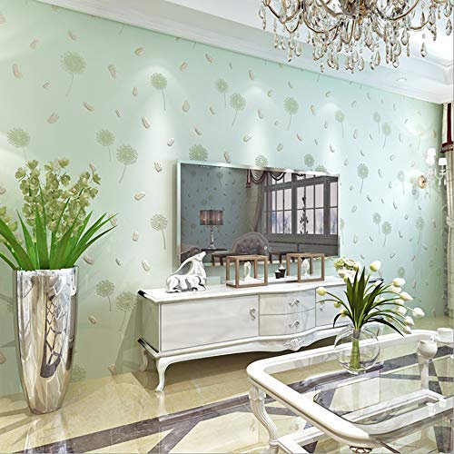 Moderne, minimalistische Vliestapete Frische Pastorale 3D Pusteblume Blumen Schlafzimmer Wohnzimmer Kinderzimmer TV Sofa Hintergrund Wand Geschäft Dekoration 1.73'W x 32.8'L Nicht Geklebt(hellgrün)