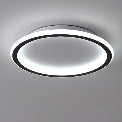 Schindora Plafoniera a LED, piatta, 24 W, colore bianco neutro, 6000 K, 1500 lm, moderna, ultra sottile, nera, rotonda, Ø315 mm, per salotto, soggiorno, cucina, corridoio, casa, ufficio