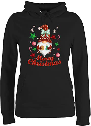 Pullover Damen Hoodie Frauen - Weihnachten Geschenke Bekleidung - Weihnachtlicher Wichtel I Weihnachtsmotiv I Merry Christmas Wichtelmotiv - XXL - Schwarz - weihnachtspullis weihnacht weihnachtlich