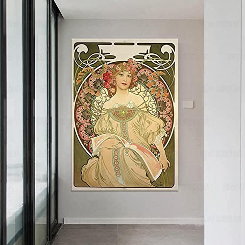 Vintage Leinwand Kunst Poster und Drucke Jugendstil Frau Leinwand Gemälde Poster an der Wand Kunst Bilder für Wohnzimmer 50x70cm rahmenlos