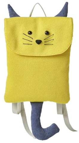 CROCHETTS – Kinder Rucksack Wolf aus 100% Baumwolle Gelb 49x4x24 cm | weicher, leichter und nachhaltiger Rucksack für Kindergarten oder Ausflüge