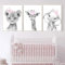 3 Poster Safari Löwe Giraffe Elefant Grau Rosa Blumen Bilder Tiere Leinwand Tierposter für Kinder Baby Jungen Mädchen Schlafzimmer Wand Kunstdrucke Geschenk A3 ohne Rahmen