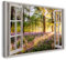 Printistico Bilder Fensterblick 120x80cm Baumwoll-Leinwand auf Keilrahmen mit Aufhänger moderner Kunstdruck XXL Wandbilder Wand-Dekoration Wald Sonnenuntergang Licht Stimmung - Natur-Fotografie