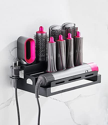 UNIDEAL Wandhalterung Halter für Dyson Airwrap Styler Zubehör, Lockenstab Halterung für Dyson Airwrap mit Kleber, Aufbewahrungshalter für Dyson Airwrap, Schraubbare Montage, Aluminium, (Schwarz)