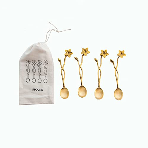 Creative Co-Op Bauernhaus-Griffe aus Messing in Tasche mit Kordelzug, Löffel mit Finish
