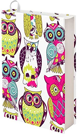 Kuiaobaty Novlety Birds Buchhülle mit bunten Eulen, dehnbare Passform, Bucheinband, fester Bucheinband, Tagebuch, neuartiger Schutz