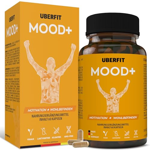 UberFit® MOOD+ Komplex mit L-Tryptophan, Ginseng & B-Vitaminen – Für Psyche, Nerven & Energie – Mit Passionsblume & Melisse – 60 Kapseln, Vegan, laborgeprüft, Made in Germany