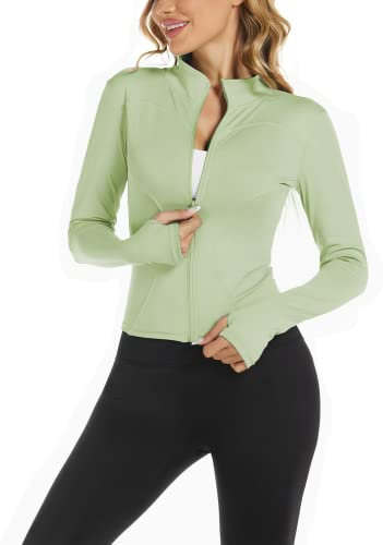 Bkul Laufjacke Damen Atmungsaktive Sportjacke Langarm Running-Jacken Yoga Fitness Sportjacke mit Reißverschluss Trainingsjacke (DE/NL/SE/PL, Alphanumerisch, S, Regular, Regular, Grün)