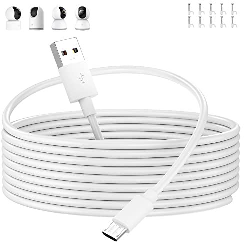 ACOCOBUY 5m Câble Micro USB, Câble USB pour Mi 360° Home Security Camera 2K Pro, Mi 360° Home Security Camera 2K, Mi 360° Camera (1080p) USB vers Micro USB Câble Chargement pour Caméra Sécurité, Blanc