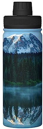 Foggy Lake by Mount Rainier - Botella de agua aislada de acero inoxidable, botellas de agua deportivas de 18 onzas para hombres y mujeres