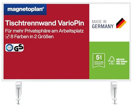 magnetoplan Tischtrennwand VarioPin, Filz Rot | BxH 800 x 500 mm | Akustik Trennwand + Schreibtisch Trennwand für Büro + Klassenzimmer | Ideal für Team-Arbeitsplätze + Open Space-Bürokonzepte