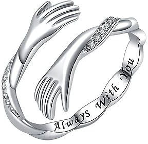 KBRPEY 925 Sterling Silber Umarmungsring Verstellbarer Umarmungsring Kristall Ring Romantischer Love Hugging Hands Ring Silber Geben Sie Mir Eine Umarmung Hand Offene Ring (Type B)