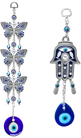 Turkish Blue Evil Eye Hamsa Hand Car Wall Hanging Decoration Ornament (Butterfly+hamsa)