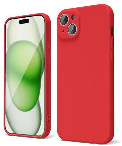 oakxco for iPhone 15 Plus Phone Case Liquid Silicone, Thin Slim Soft Rubber Gel TPU Plain Simple Cover for Women Girl Cute, Matte Solid Color,Red