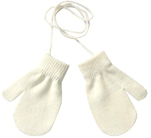 KAREN66 Winter Warme Fäustlinge Baby Kleinkind Gestrickte Handschuhe Einfarbig Strickhandschuhe mit Schnur für 1 2 3 4 Jahre Jungen Mädchen