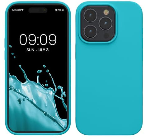 kwmobile Handyhülle für iPhone 15 Pro Hülle, für iPhone 15 Pro Case - Hülle Silikon - kabelloses Laden - Cool Glacier