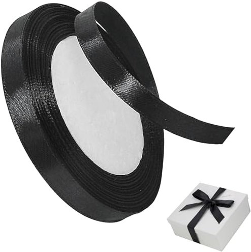 Taknews Schleifenband Schwarz 15mm x 22m Polyester Satinband Geschenkband für Geschenk Dekoration Verpackung,Bänder zum Basteln,Schleifen,Hochzeit