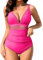 CMTOP Maillot de Bain Une pièce pour Femme Col en V Maillot de Bain Taille Haut Push Up Profond Bretelles Spaghetti réglables M Rose