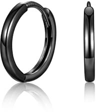 MASOP Ohrringe Schwarz, 1 Paar Creolen Silber 925 Stecker 12mm Damen Frauen Mädchen Herren Schlicht Simpel Basis Leicht Einfach