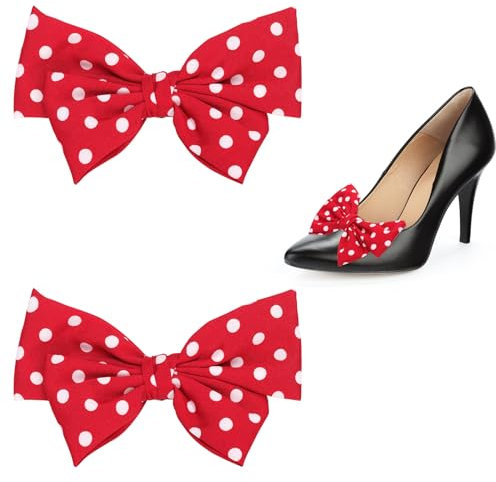 XIHIRCD 2 St Schuhclips Schleife, Satin Abnehmbar Schuhclips für Damen Dekorative Schuhclips Elegant Schleifen-Schuhanhänger für Hochzeit Party Tägliches Tragen (Roter Hintergrund mit Weißen Punkten)