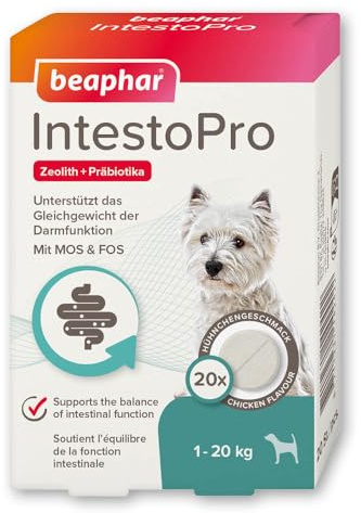 BEAPHAR - IntestoPro Tabs Für Kleine Hunde - Mit Zeolith - Mit MOS & FOS - Unterstützt Das Gleichgewicht Der Darmfunktion - 20 Stück