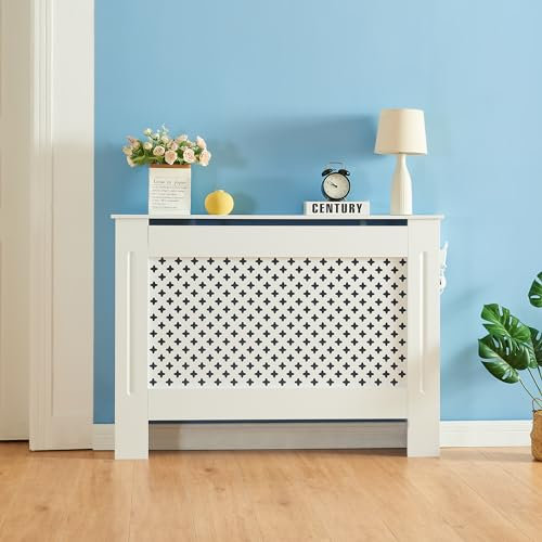 Panana Classic Radiator Cover Wall Cabinet, MDF Wood Cabinet Shelf Heating Covers for Living Room, Hallway,White Diamond Style (Medium)