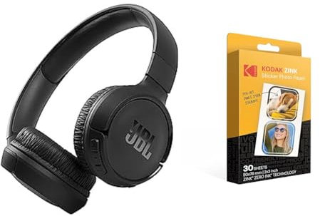 JBL Tune 510BT – Bluetooth On-Ear Kopfhörer in Schwarz & Kodak 5,1 x 7,6 cm Premium Zink vorgeschnittenes Aufkleber Fotopapier (30 Blatt) kompatibel mit Kodak Step Drucker, Weiß, RODZ2X330C