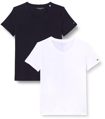 Tommy Hilfiger Women’s 2 Pack Short Sleeve Round Neck T-Shirts, Multicolor (White/Black), S