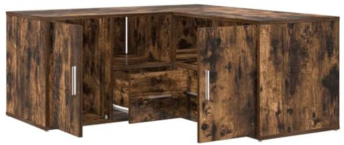vidaXL Eckregal, Eckschrank 2 Montagemöglichkeiten, Schrank mit Stauraum, Aufbewahrungsschrank Vitrine für Wohnzimmer, Räuchereiche Holzwerkstoff
