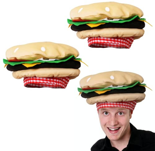 Burgerhut – 2 Stück – Köstliche lustige Fast-Food-Neuheit Hüte für Fasching – USA