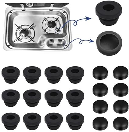 PHATRIP 12 pezzi di gommini di supporto per pentole e 8 pezzi di tappi di copertura, gommini per griglie, gommini di protezione per cucine di camper Compatibile con le aste da 5 mm di Smev
