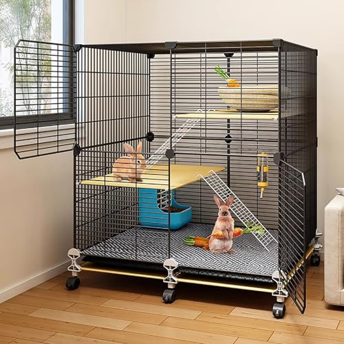 WXXSHGDW Hasenkäfig mit 2 Ebenen, Kaninchenkäfig für Den Innenbereich mit Rädern, Großer Hasenkäfig, Kleintierkäfig, Metallkäfig für Haustiere mit Ausziehbarer Ablage