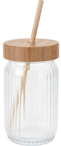 WELL HOME - Vaso de cristal con tapa de bambú de 500ml