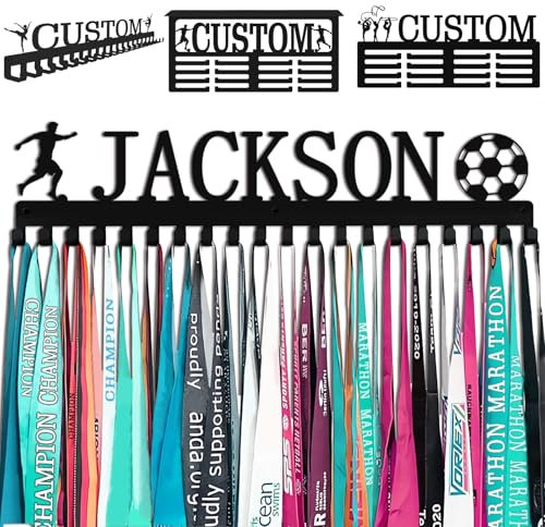 Xiuyours Porta medaglie Personalizzato con Ganci per Nome, espositore per premi e Nastri, da Parete, Ginnastica, corridori, Ragazzi, Ragazze, Bambini, Regalo Personalizzato per Sport, espositore per