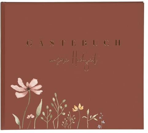 goldbuch 50 043 Gästebuch Blütenliebe Bordeaux, Hochzeitsgästealbum mit 100 illustrierten Seiten, Fotogästebuch mit Hardcover aus Kunstdruck mit Blumen-Motiv und Goldprägung, ca. 24,5 x 22,5 x 3,5 cm