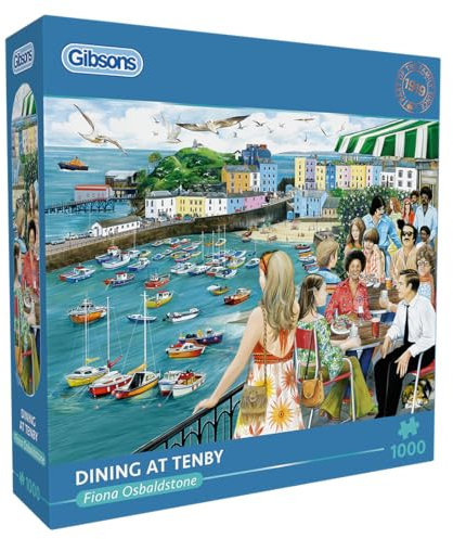 Gibsons Dining at Tenby 1000 Piece Jigsaw Puzzle Nostalgic Wales Seaside Escape Beautiful Colourful Artwork Sustainable Puzzle for Adults Teens Premium 100% Recycled Board | Great Gift | Gibsons Games