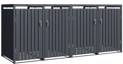 Outdoor Wheelie Bin Storage Cover, Quad Set, Anthracite Grey, Galvanised Steel, Lockable Doors