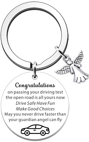 SDOFY Just Passed Driving Test Gifts Drive Safe Keyring New Driver Gift Guardian Angel Gifts Learner Driver Keyring